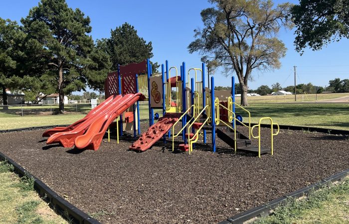 Colorful playground equipment at Elmore Park.